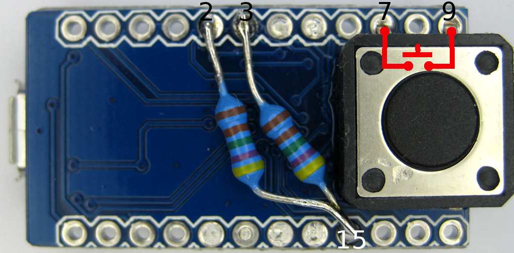 finalkey backside
        with button and resistors, labelled